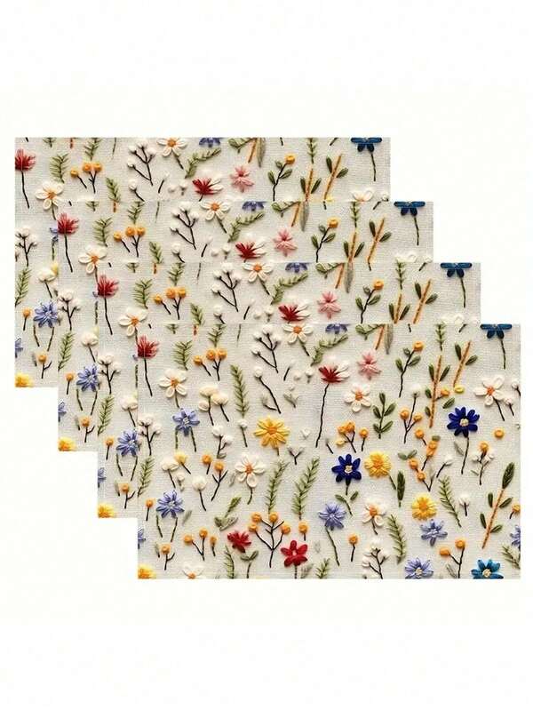 2/4/6 pièces Sets de table fleurs sauvages, design floral vibrant sur fond blanc, sets de table rectangulaires pour mariages, fêtes, décoration de table quotidienne