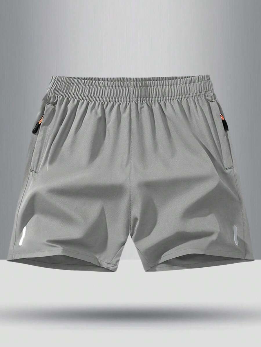Boys' Loose Fit Solid Color Quick Dry Drawstring Waist Shorts, Breathable - Light Grey - View 1