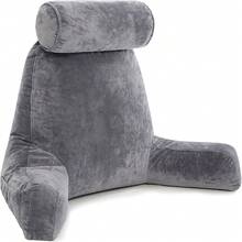 FELIN Almohada de lectura grande, almohada con funda de terciopelo para adultos, adolescentes y niños; soporte lumbar, siéntese en la cama para eliminar el reflujo, resistente a las manchas, funda removible - Gris - Ver 1