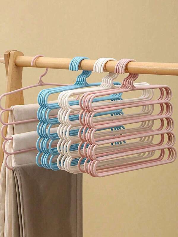 3pcs/1pc 5-Tier Plastic Hanging Clothes Rack, Multifunctional Pants/Scarf/Tie Hanger, Non-Slip Drying Rack For Wardrobe Space Saving