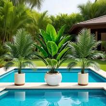Set de 3 piezas, 36 plantas artificiales de hojas grandes - Adecuadas para uso en exteriores: árboles decorativos de selva tropical, plantas en maceta para interiores/exteriores durante todo el año, decoraciones para bodas y hoteles, estilo de árboles artificiales para jardín y terraza, Día de la Bastilla, Día de los Abuelos, Eid Al-Fitr, Decoraciones del Día de la Independencia, plantas verdes resistentes a los rayos UV, requisitos de bajo mantenimiento