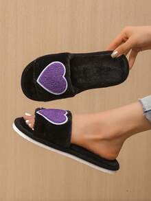 女士心形毛绒保暖拖鞋，厚底防滑室内家居拖鞋，秋冬时尚礼品拖鞋 - 紫色 - 查看 4