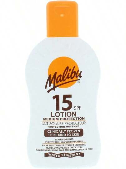 Malibu Sun SPF 15 Lotion, Low Protection Sun Cream, Water Resistant, Vitamin Enriched, 200ml