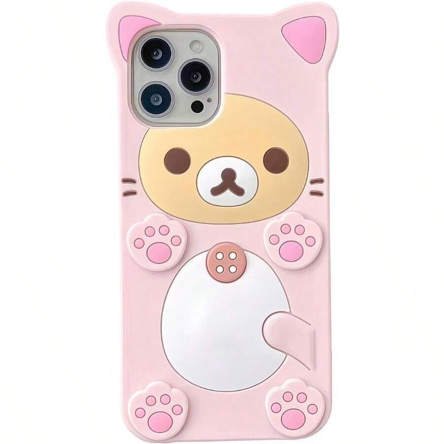 2025 New Cute Kawaii 3D Phone Case Compatible With IPhone 15 6.1" Cartoon Pink Bear Design Fashion Cool Funny Case Soft TPU Protective Case Silicone Cover For Girls Women Pink - 粉紅熊 - 查看 1