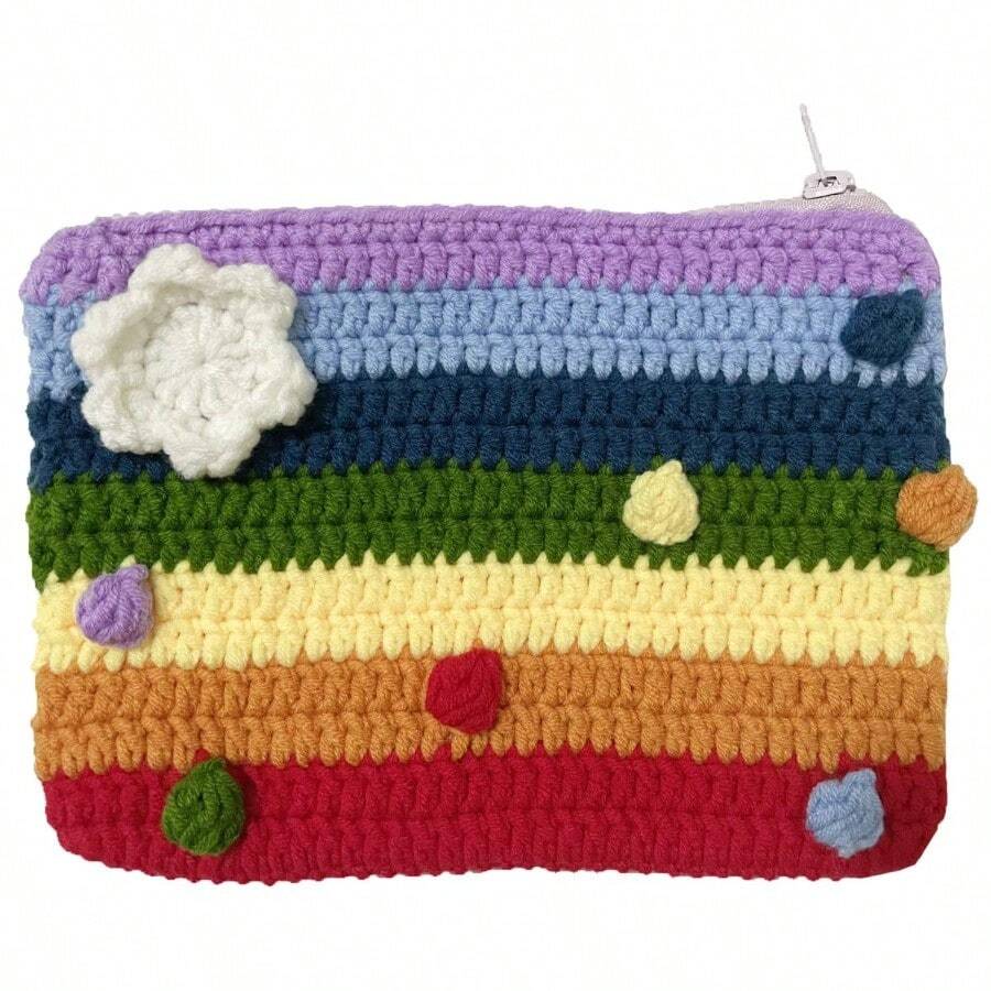 Purses And Bags Women Handmade Rainbow Wallet Crochet Cloud Knitted Handbag For Woman Makeup Bag Zipper Change Pouch Purse Small 7.5"(L X 4.8"(W) Rainbow) Black Clutch Purse Gold Purse Makeup Bag - 小的 - 查看 1