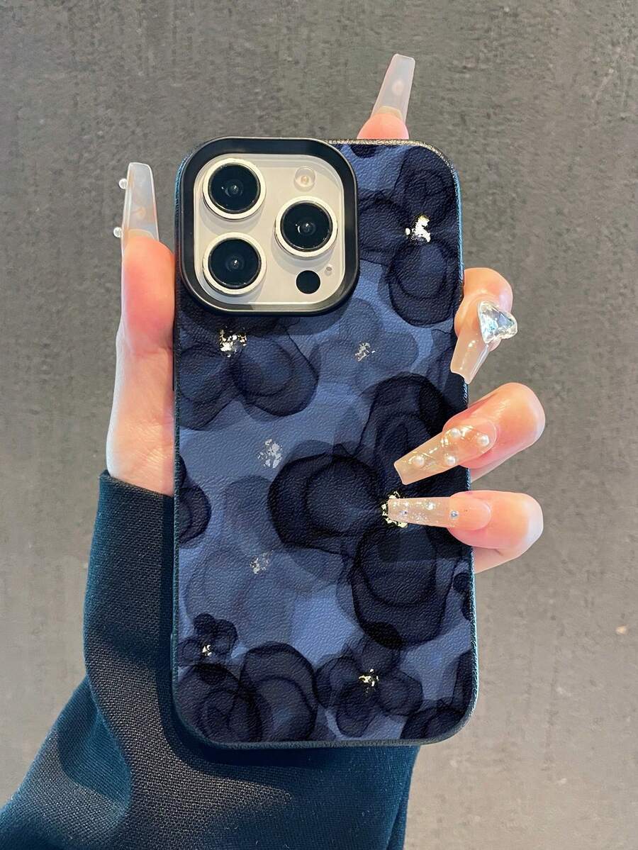 1pc Gradient Tie Dye Handpainted Black Floral Pattern Litchi Texture Waterproof Shockproof Anti-Slip Soft Phone Case Cover For Apple/ Phones - Multicolor - View 1