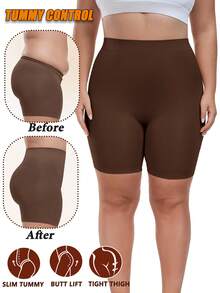 2PCS Plus Size Anti Chafing Slip Shorts Womens Shapewear Mid-Thigh Boyshorts Panties Soft High Waist Shorts Shaping Underwear For Under Dress Or With Tunic - Brown-2 PCS - 查看 2