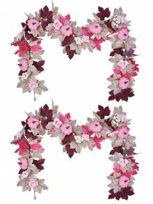 1 Stück 68.9Inch Künstlicher Ahornblatt Rattan Herbst Ahornblatt Kranz, rosa Schaumkürbis Dekoration für Erntedankfest, Hochzeit, Party, Esszimmertisch, Kamin, Haustür Dekoration - zc-Thanksgiving-Rattan 04 - Übersicht 4