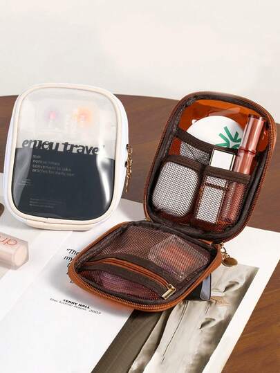 1个装透明网状化妆包，防水旅行洗漱包，便携式化妆品收纳包，优雅旅行护肤品收纳包，轻便易携，是送给朋友、老师、家居装饰、新学期、情人节、周年纪念日的完美礼物。