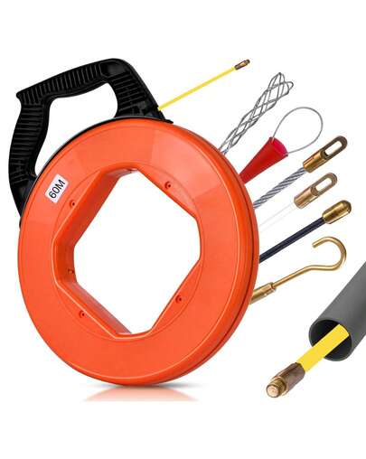 Fiberglass Wire Puller Electrical Fish Tape Wire Puller Through Wall Wire Threader 100Ft/30m X 4mm With 6 Adapters Pull Wire Max.Tensile Strength 120KG Wire Pulling Tool