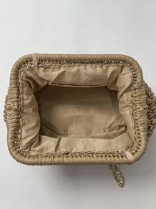 Bolso cruzado de mujer de verano de paja trenzada con borla y cadena, bolso de playa tejido con correa para el hombro, cartera hecha a mano, 1 bolso de embrague de paja trenzada de color beige claro para mujer, bolsas de playa, artículos esenciales para vacaciones, perfecta opción para damas de moda, ideal para el verano.