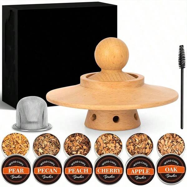 Set premium per affumicatura di cocktail con 6 gusti di chips per affumicatura - ideale per amanti di Old Fashioned, Whiskey e Bourbon. Include affumicatore in legno, fiammiferi e chips aromatiche - regalo perfetto per il marito o il padre, o per gli amanti del whisky, forniture per feste di Ognissanti e Natale