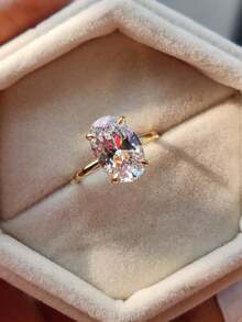 خاتم خطوبة بيضاوي لامع 1 قيراط ، خاتم زواج فضة عيار 925 للنساء ، خاتم وعد أبدي ، هدية مجوهرات فاخرة