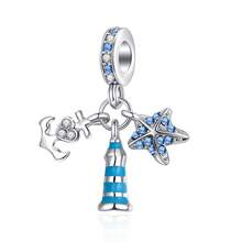 1pc Elegant Blue Series Beaded Heart Pendant, Featuring Underwater World, Outer Space, Floral & Animal, Starfish & Shell Patterns, Suitable For Bracelet Or Necklace Decoration, DIY Jewelry Making, Birthday Or Women's Gift - Blue - View 8