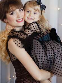 Young Girl Black Bow Polka Dot Mesh Elegant Party Dress, Princess Dress Suitable For Girls' Birthday Party, Banquet, Prom, Wedding Flower Girl, Holiday Celebration - Black - View 5