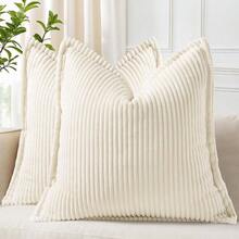 Velvet Decorative Throw Pillows Embroidered Decorative Throw Pillows Outdoor Decorative Throw PillowCorduroy Cream White Throw Pillow Covers 18x18 Set Of 2 Decorative Soft Striped Neutral Farmhouse Couch Pillow Covers With Broadside For Living Room Bed SofaBohemian Decorative Throw Pillows Customized Decorative Throw Pillows - Kem trắng - Xem 1