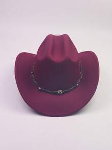 1 pieza Sombrero de fieltro estilo vaquero unisex, sombrero casual de ala ancha estilo western, sombrero de fiesta de jazz hecho a mano con diseño tejido de ojo - Multicolor - Ver 4