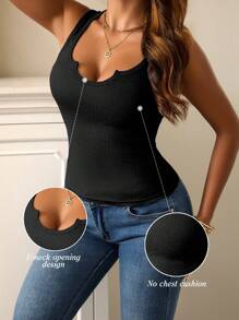 3pcs Women's TankTops Camisole Sexy Ribbed Tank Tops U-Shaped Neckline Breathable, Slim Fit, Padless Sports & Yoga Vest, Unique Scoop Neck - Versatile Solid Color Activewea