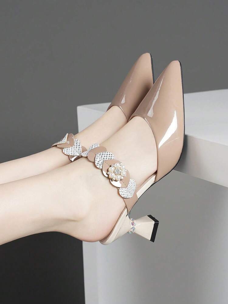 Fashionable Elegant Pointed Toe Low Vamp Thin Heel High Heels For Women - Brown - View 1