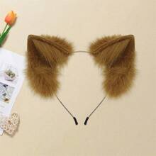 Halloween Christmas Fox Ears Headband Plush Animal Ears Hair Hoop Party Headpiece Costume For Men Women - 咖啡棕 - 查看 2