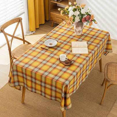 1pc Halloween Harvest Orange Plaid Holiday Decorative Classic Tablecloth, Suitable For Halloween, Christmas And Home Decor