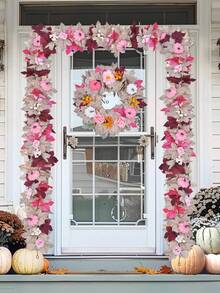 1 Stück 68.9Inch Künstlicher Ahornblatt Rattan Herbst Ahornblatt Kranz, rosa Schaumkürbis Dekoration für Erntedankfest, Hochzeit, Party, Esszimmertisch, Kamin, Haustür Dekoration - zc-Thanksgiving-Rattan 04 - Übersicht 7