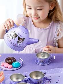 Sanrio Kuromi 茶会套装，16 件儿童茶会套装锡茶壶杯礼品套装过家家学龄前厨房玩具带茶壶礼盒适合儿童女孩，锡茶会套装下午茶时间游戏套装带金属茶壶茶杯游戏餐具公主玩具礼物。 - 彩色 - 查看 4