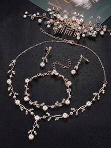 Milacolato Pearl Prom Jewelry Set For Women Pearl Rhinestone Crystal Drop Necklace Earring Bracelet Hair Pins Prom Bride Bridesmaid Wedding Bridal Jewelry Accessories Silver Gold Rose Gold - 彩色 - 查看 11