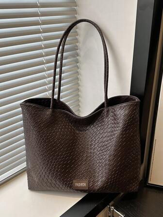 Vintage stor kapacitet enfärgad axelväska för kvinnor, multifunktionell axelväska, damaxelväska, axelväska med stor kapacitet, fritidsväska för arbete