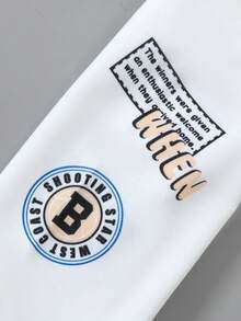 2 piezas Conjunto de sudadera de cuello redondo de manga larga informal y pantalones de mezclilla para niños pequeños, con estampado de letras y animales, adecuado para ocio al aire libre, otoño/invierno