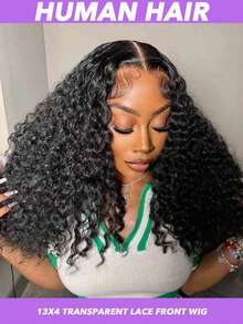 卷曲假发 13x4 蕾丝前部真人发假发 女士 250% 密度 预拔婴儿头发 非洲式卷曲无胶真人发假发 30 英寸自然头发 耳到耳蕾丝前部假发 - Natural Black - 查看 1