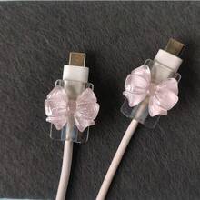 [Protector de cable duradero] 2 piezas Protector de cable USB rosa duradero con diseño elegante para accesorios de teléfono - Protector de cable de plástico con adorables acentos de lazo, protector de cable para cables de carga - Conjunto multicolor de 2 piezas - Ver 3