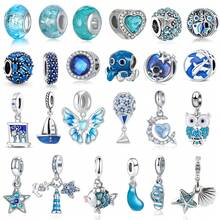 1pc Elegant Blue Series Beaded Heart Pendant, Featuring Underwater World, Outer Space, Floral & Animal, Starfish & Shell Patterns, Suitable For Bracelet Or Necklace Decoration, DIY Jewelry Making, Birthday Or Women's Gift - Blue - View 12