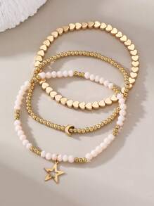 3件套时尚波西米亚海滩度假心形、星星、月亮串珠脚链套装女士