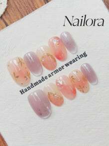 10 件/套粉色和紫色指甲闪光猫眼闪光粉手绘花朵不对称线条极简主义无宝石和饰物指甲，椭圆形按压指甲短全覆盖手工指甲片，高级奢华优雅风格按压指甲手工可穿戴假指甲，日常美甲 DIY 夏季指甲作为礼物适合女性和女孩美甲美甲用品 - 彩色 - 查看 2