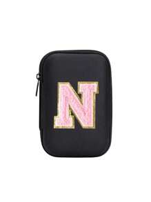 便携式 CCD 相机保护套，粉色字母 A-Z 毛巾刺绣，紧凑设计，防水材质，非常适合户外摄影爱好者和旅行者充电器盒，办公室必备数码包电缆相机包电子数据线整理器存储，钱包式移动电源盖旅行相机包，女士男士礼物，教师必备用品，防水轻便大容量便携式配件，适合暑假旅行，户外活动旅行必需品