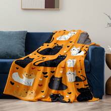 A Flannel Blanket With A Cute Cat Pattern On 1PC Is Soft, Warm, Convenient, Lightweight, And Versatile. Suitable For Sofas, Beds, Bedrooms, Living Rooms, Offices, Camping, And Travel. It Is An Ideal Gift For Friends, Family, Sons, Daughters, Brothers, Sisters And Parents For New Year, Christmas, Halloween And Birthday