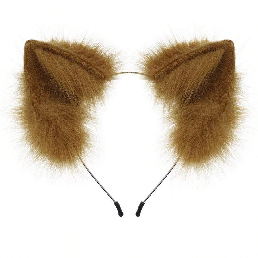 Halloween Christmas Fox Ears Headband Plush Animal Ears Hair Hoop Party Headpiece Costume For Men Women - 咖啡棕 - 查看 1