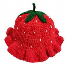 Women's Strawberry Knit Hat Soft Winter Beanie Fruit Pattern Crochet Cap Warm Yarn Beret Autumn Winter Fashion Accessory - 墨綠色 - 查看 1