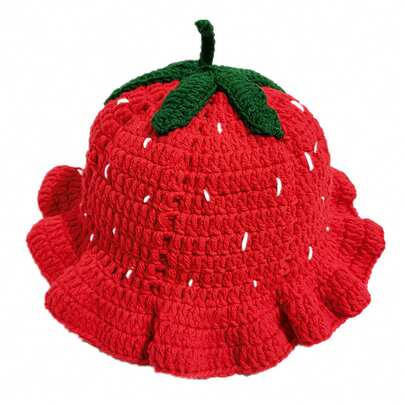 Women's Strawberry Knit Hat Soft Winter Beanie Fruit Pattern Crochet Cap Warm Yarn Beret Autumn Winter Fashion Accessory
