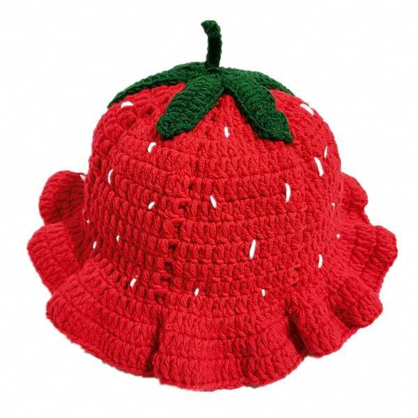 Women's Strawberry Knit Hat Soft Winter Beanie Fruit Pattern Crochet Cap Warm Yarn Beret Autumn Winter Fashion Accessory