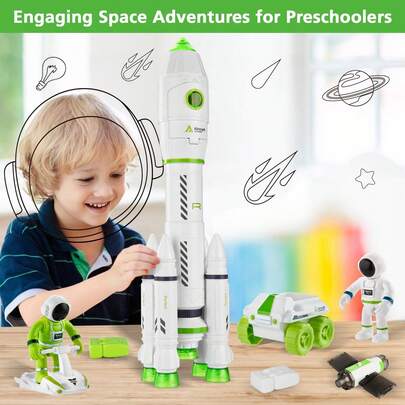 MOONTOY Rocket Space Toys For Kids 3-5 5-7 With Lights & Sound, Educational Astronaut Toys For 3 4 5 6 7 8 Year Old Boy Birthday Gift, Interactive Toddler Boys Toy 4-6 3-4 Science Outer Party Favors