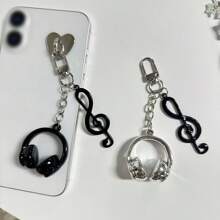 1 szt. Unisex INS Style Brelok do słuchawek muzycznych, kreatywny mini mikrofon z gitarą i nutami, unikatowy łańcuszek do telefonu, brelok do samochodu, festiwal muzyczny, prezent dla miłośnika muzyki, akcesoria do samochodu, brelok do torby, plecak do szkoły, uroczy gotycki Y2k