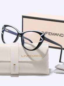 LINFEMAND 女士猫眼简约多色夹片式时尚无度数眼镜，个性化办公复古无度数眼镜，节日礼物