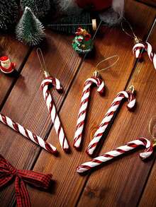 6 piezas - Adornos de bastón de caramelo navideño, adornos clásicos de bastón de caramelo rojo con brillo, decoraciones colgantes para el árbol de Navidad, artesanía de piruleta, accesorios DIY para coronas, bastón de caramelo con brillo, decoración de árbol de Navidad y decoraciones navideñas, regalos navideños para decoración de fiestas - Rojo y blanco - Ver 3