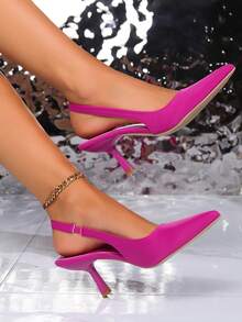 2025 Women's Fashion High-End Red Pointed Toe Hollow Back Stiletto High Heel Shoes, Women's High Heels - Pointed Toe, Smooth Ankle Strap, Suitable For Party, Holiday Gift - Hot Pink - View 4