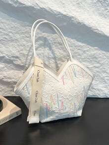 女士时尚纯色大容量单肩托特包，配围巾，适合购物、钱包、年轻女性、大学生、新婚夫妇、办公室女士。非常适合办公室、大学、工作、商务、通勤、户外活动、旅行和野餐 - 白色 - 查看 7