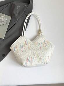 女士时尚纯色大容量单肩托特包，配围巾，适合购物、钱包、年轻女性、大学生、新婚夫妇、办公室女士。非常适合办公室、大学、工作、商务、通勤、户外活动、旅行和野餐 - 白色 - 查看 10