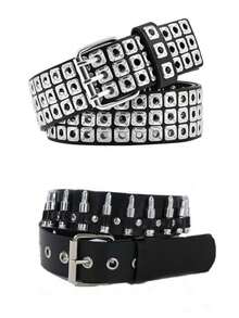 3/2/1皮带新款美式时尚子弹镶嵌腰带女装个性朋克装饰腰带ins网红风格礼物送父母朋友情侣情侣款