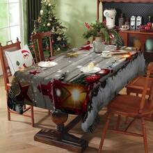 1pc Rectangular Tablecloth, Perfect For Christmas Atmosphere! Vintage Wood Grain & Snowy Landscape Pattern With Holiday Elements, Suitable For Holiday Gatherings, Daily Home, Living Room, Dining Room, Outdoor Picnics, And Theme Events